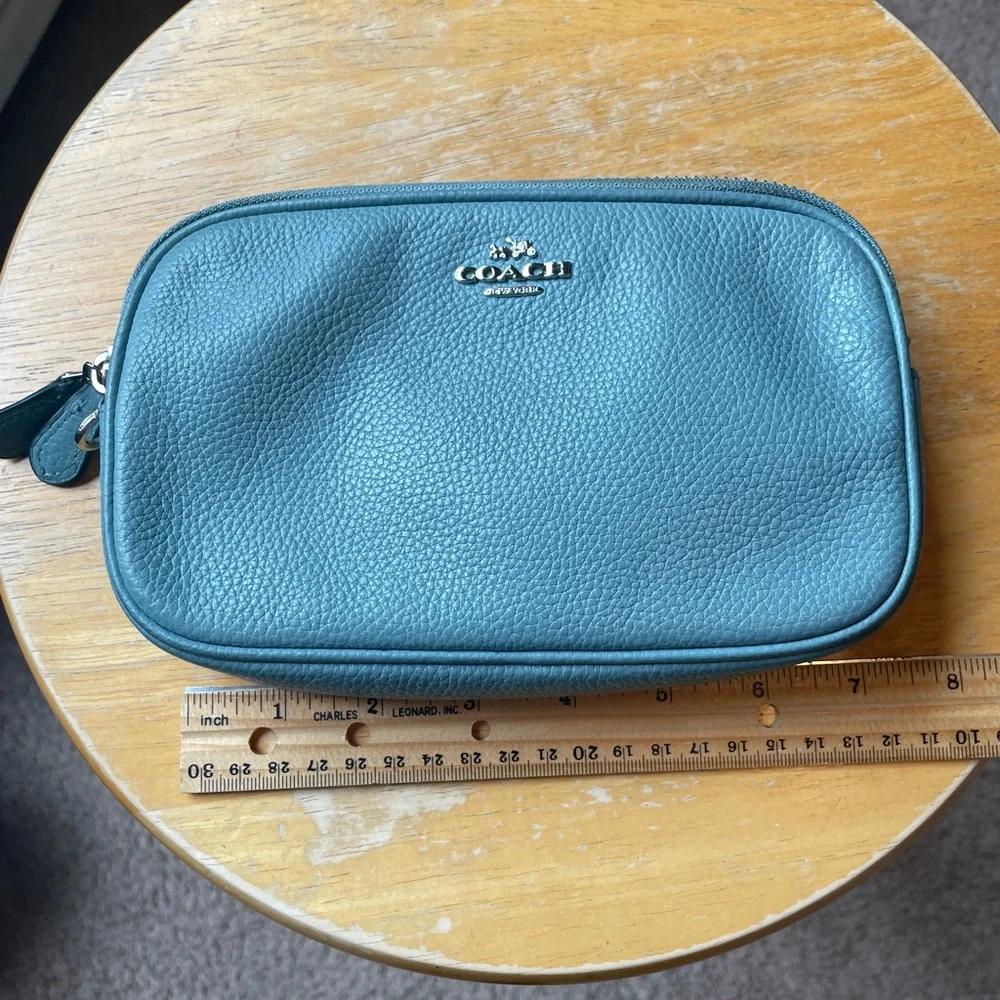 Coach Slate Blue Pebbled Leather Double Zip Crossbody with Silver Hardware - Picture 12 of 14